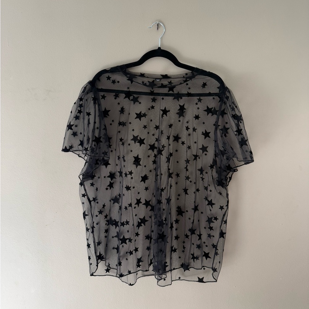 Plus Size Black Star Sheer Tee - 4X